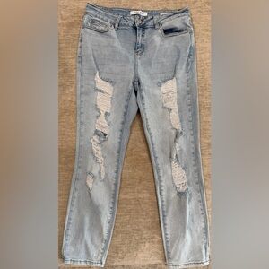 Judy Blue Boyfriend Light Blue Distressed Women Jeans